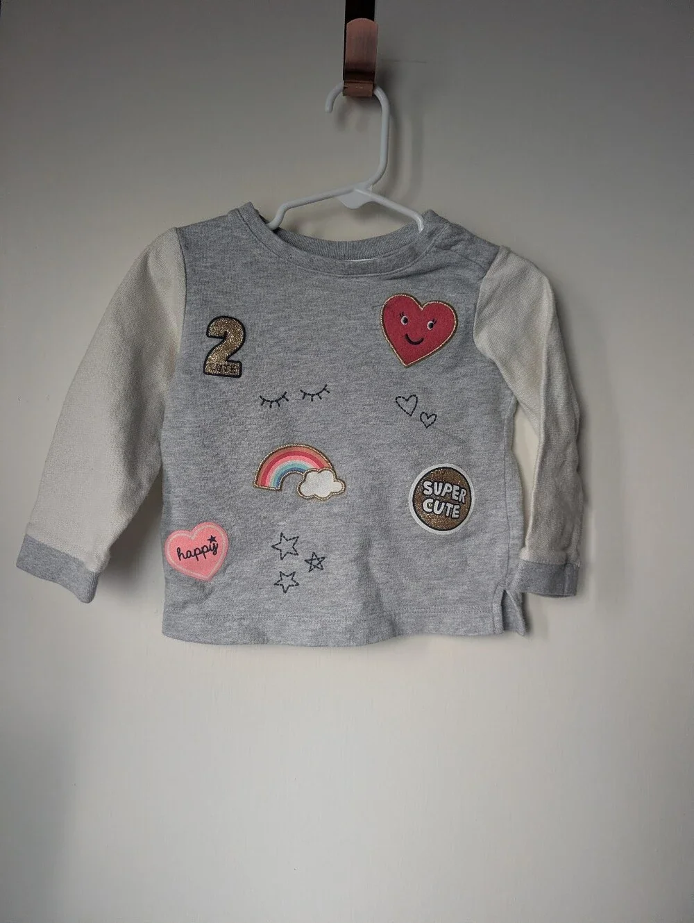 Girls' 24m Grey Pullover Top with Patches - Super Cute